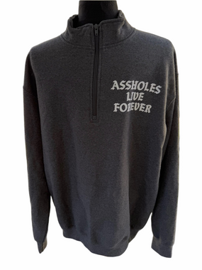 ALF Assholes Live Forever Gray Quarter Zip Pull Over Sweatshirt Size XL Graphic